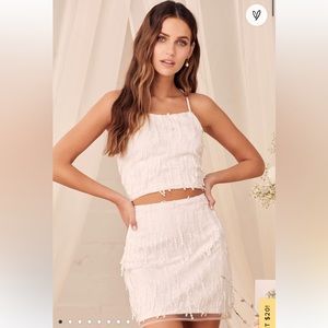 Lulu’s Dancing in a Dream White Fringe Lace-Up Two-Piece Mini Dress